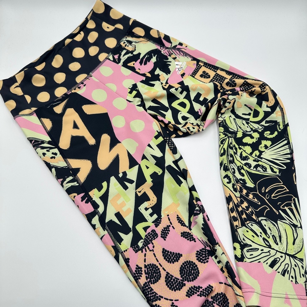 Adidas x FARM Rio High Waist Abstract Mixed Print Leggings Womens M Bodycon
